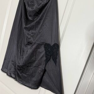 VINTAGE Black Satin Slip skirt with a Butterfly Lace Detail